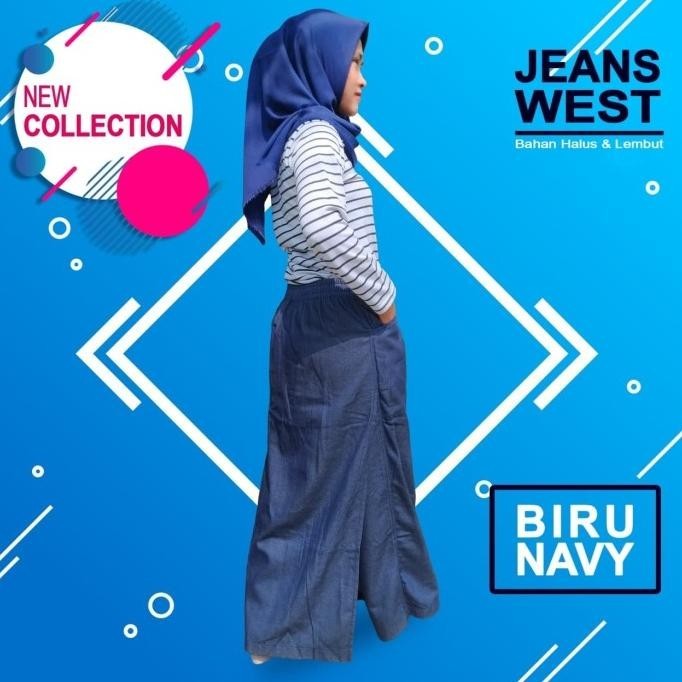 Rok Panjang Celana Muslimah Jeans West Biru Dongker Ukuran Xxl