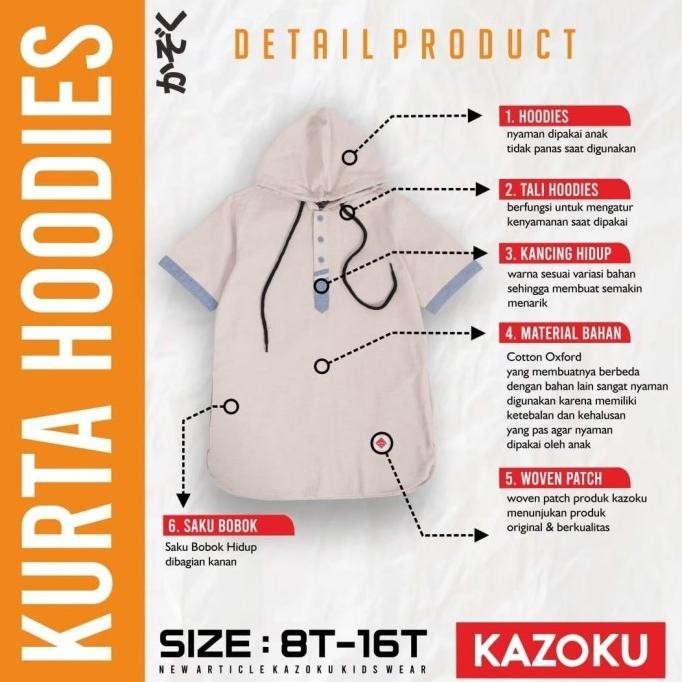 Baju Koko Kurta Hoodie Anak Laki Laki Remaja Usia 7-15 Tahun By Kazoku