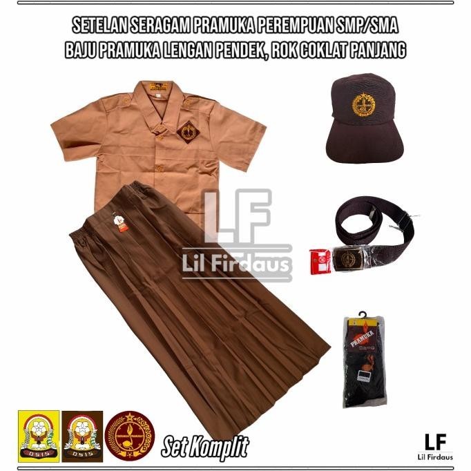 Setelan Seragam Pramuka Smp/Sma Perempuan Baju Pendek Rok Panjang