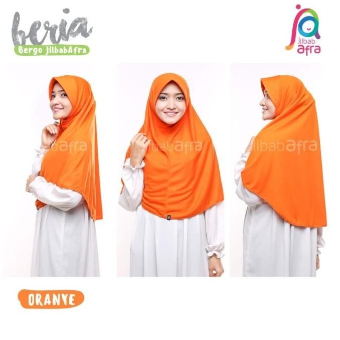 Jilbab Beria Oranye - Bergo Jilbab Afra - Hijab Bahan Kaos