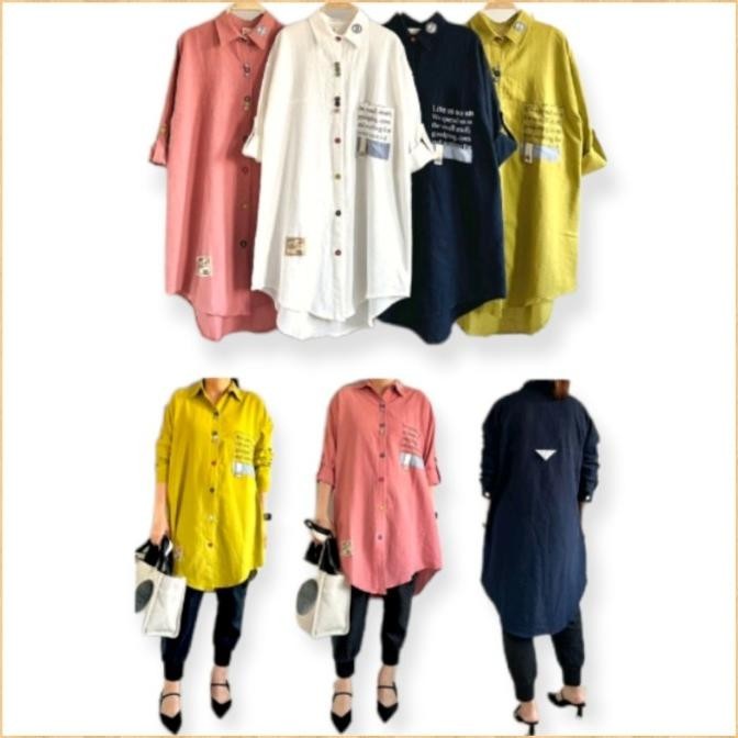 Baju Kemeja Tunik Kekinian Wanita Bahan Katun Linen