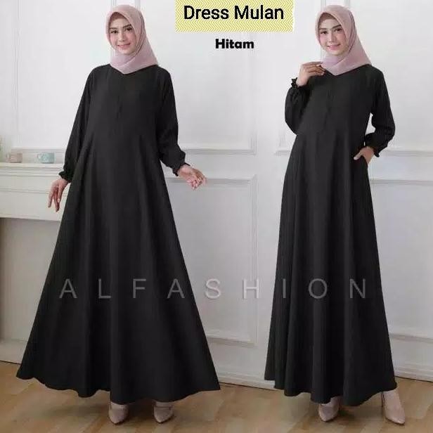 Mulan - Dress Gamis Syari Busui Polos Xl Jumbo Kondangan Warna Hitam