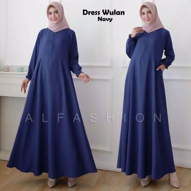 Dress Gamis Wulan Busui Jumbo Xl Warna Polos Biru Navy