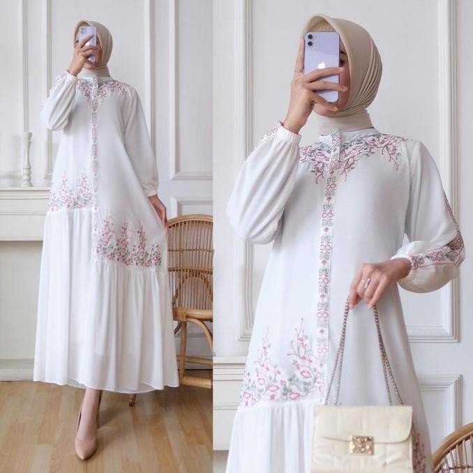 Gamis Putih / Baju Gamis Ceruti Putih Bordir / Gamis Bordir Ceruty