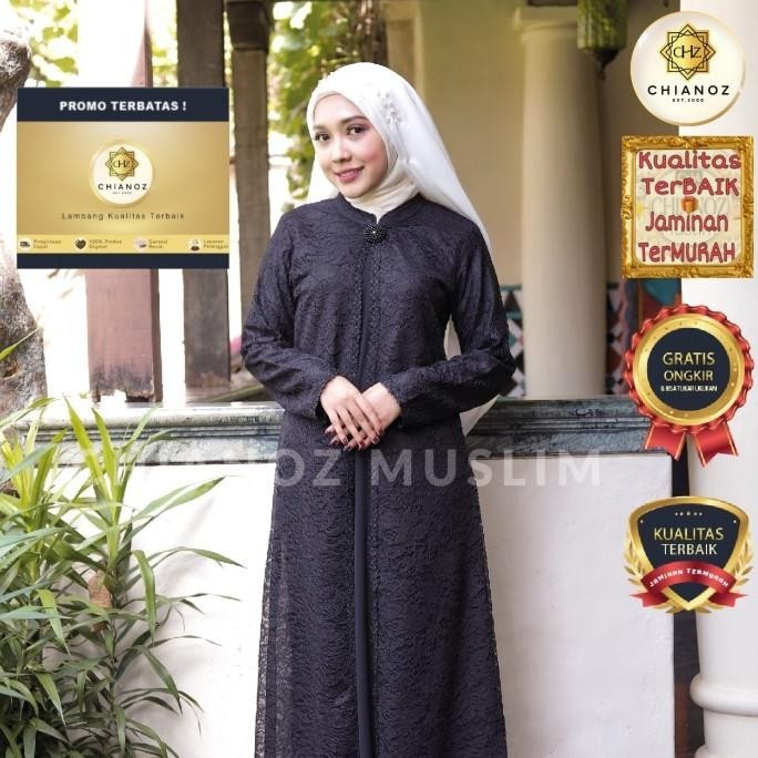 Chianoz Gamis Abaya Hitam Full Brukat Mewah Pesta Premium Lebaran 500