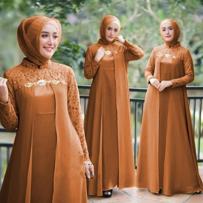 Gamis Brukat Lapis Furing Ukuran S - Xxl Baju Pesta Wanita Muslim
