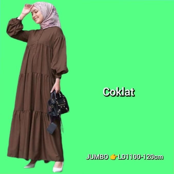 Baju Gamis Jumbo Wanita Kamila Ld 110-120 Dress Muslim Maxi Hijau Sage