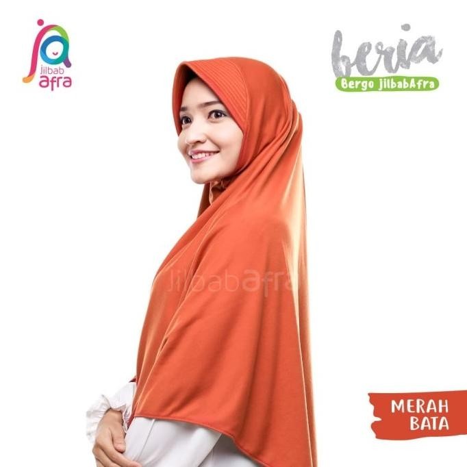 Jilbab Beria Merah Bata - Bergo Jilbab Afra - Hijab Instan Bahan Kaos