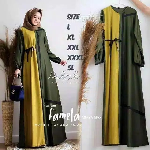 READY baju gamis wanita terbaru jumbo Famela ukuran L, XL, XXL, 3XL, 4XL