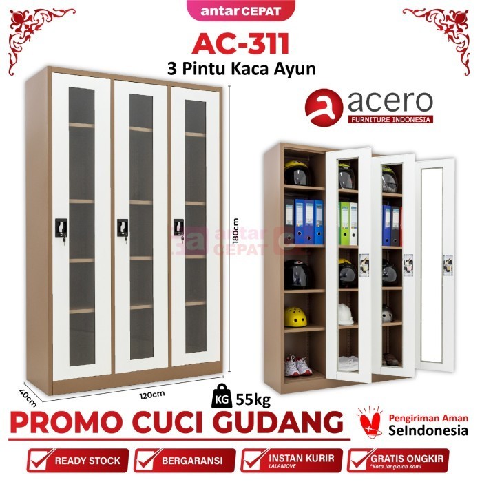 

Lemari Arsip Besi Full Plat 3 Pintu Swing Kaca Acero Ac-311