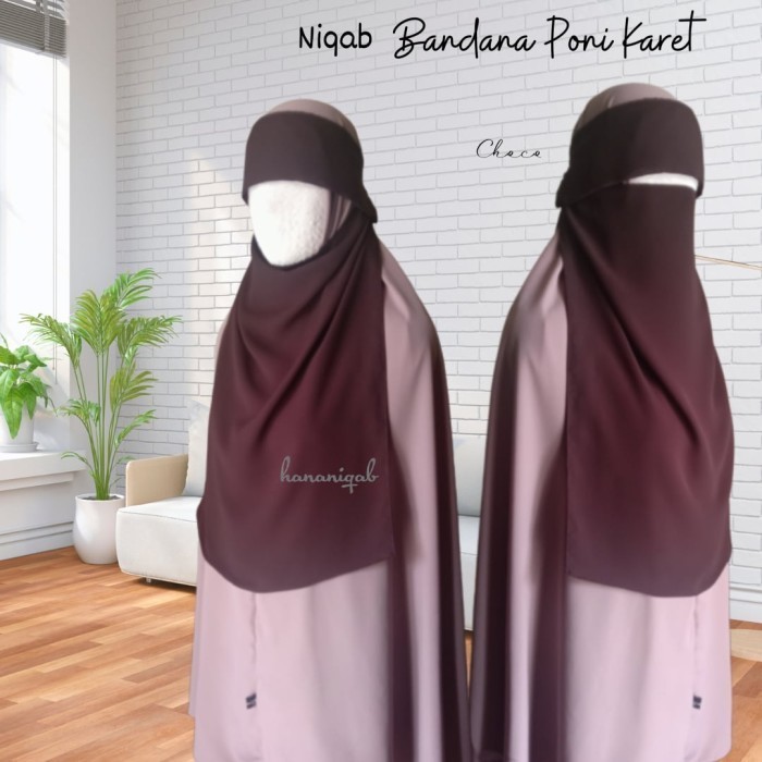 Cadar Bandana Poni KaretHananiqabSifon Silky Lembut Adem warna Hitam -14A