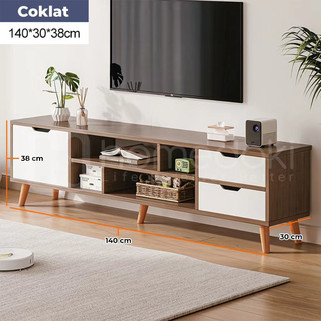 Rak meja TV minimalis modern rak lemari TV bufet TV kayu UK 140cm kabinet TV kuat tahan lama