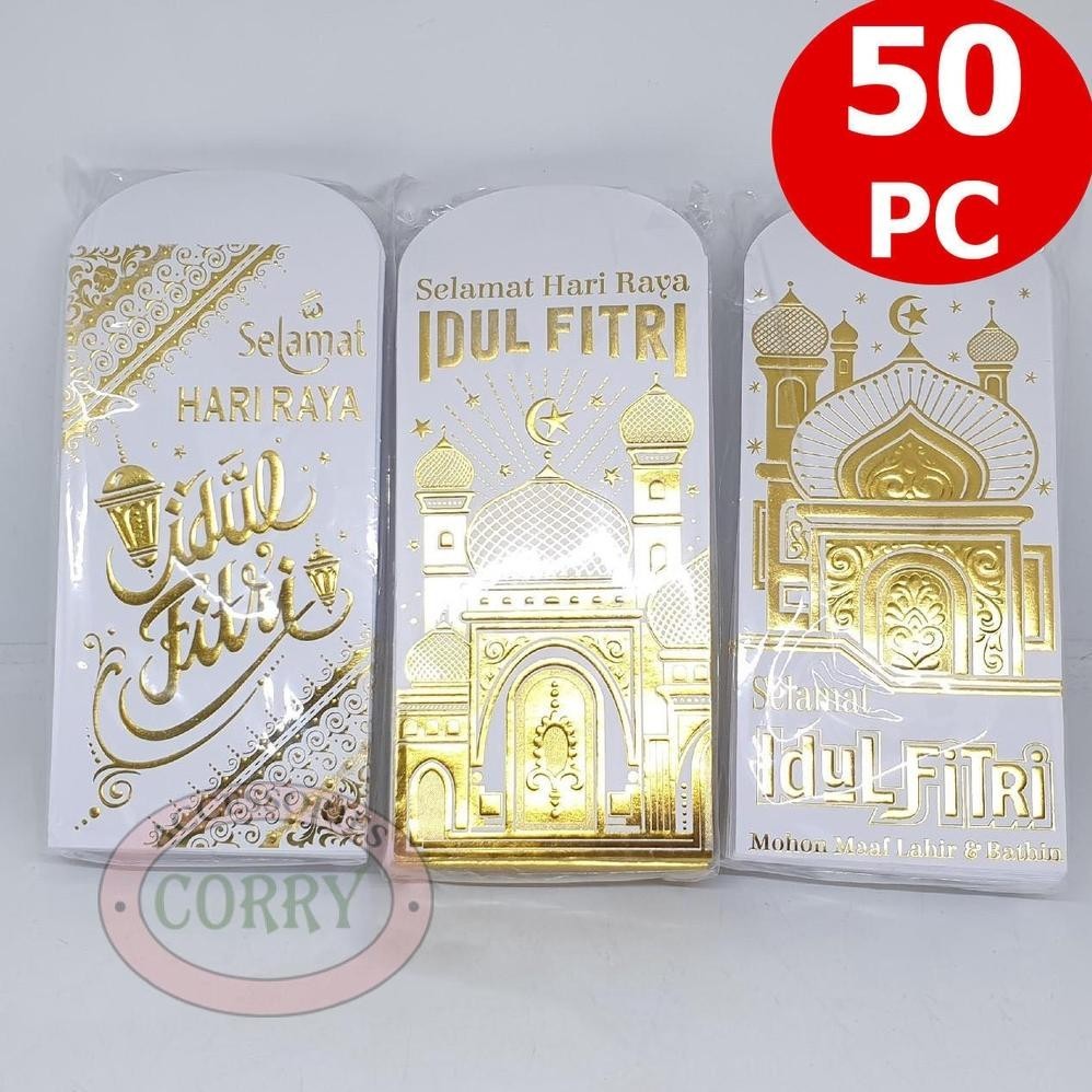 

BISA COD Angpao Idul Fitri Lebaran Isi 50 Mewah 17 Cm Bulk Murah Amplop Uang Putih Embos Emas Mengkilap GP99