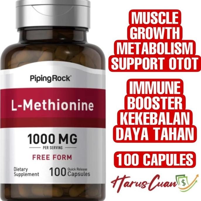 Piping Rock L-Methionine 1000 mg 100 Capsules Metabolism Immune Boost