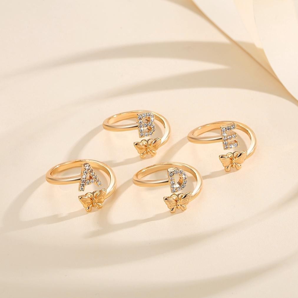 Baru Lanmi Jewelry Cincin Huruf Titanium Wanita Lapis Emas Cincin Terbuka Adjustable Kupu Cincin Y75