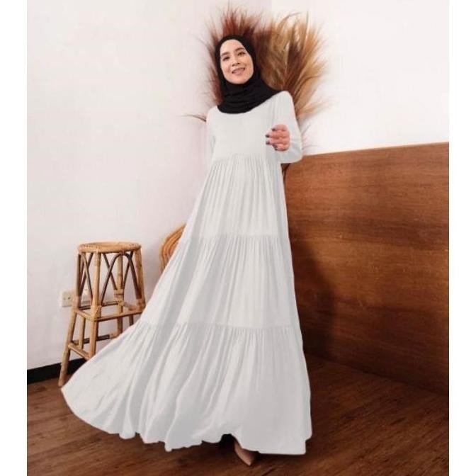 Gamis Putih Polos Syar'i Gamis Susun Canda Rampel