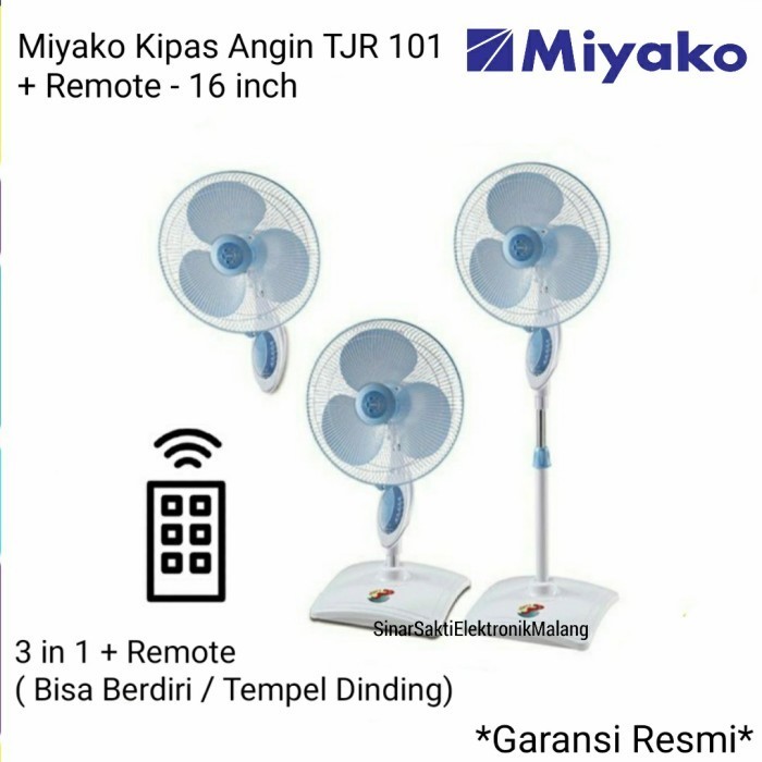 langsung order saja] Miyako Kipas Angin TJR 101 Remote Berdiri Tempel Dinding 16 Inch 16"