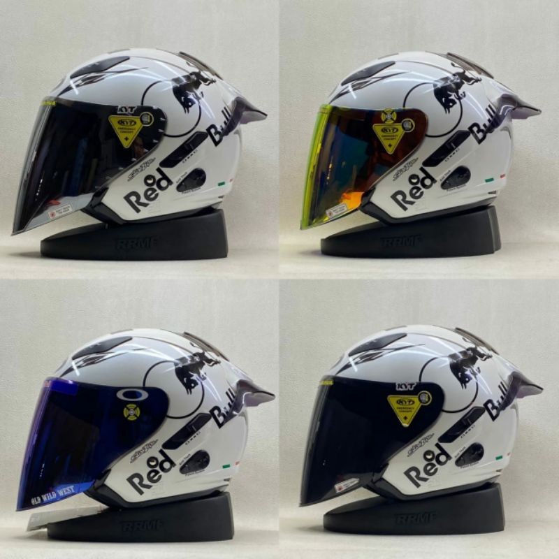 Helm Half Face double visor KYT GALAXY FLAT R White Paket Ganteng Redbull