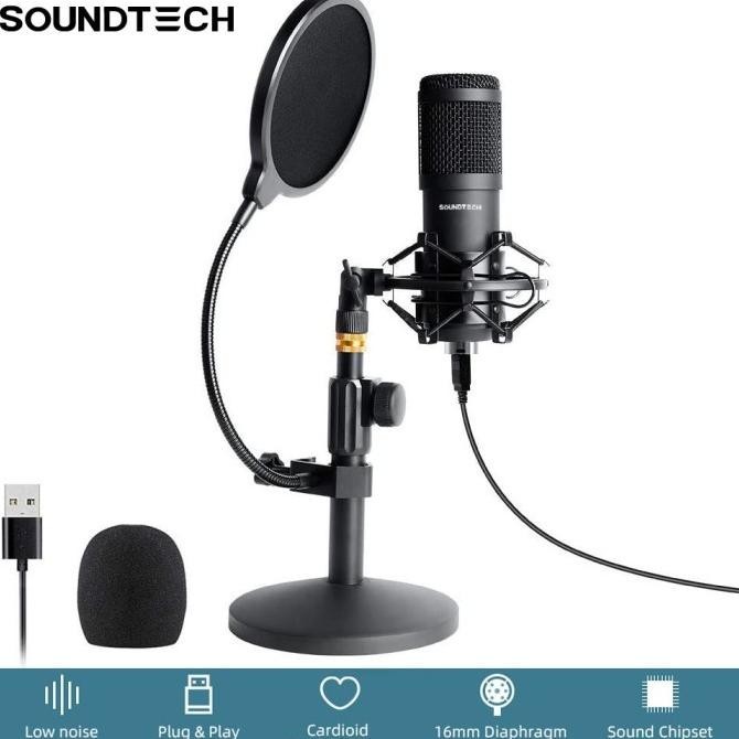 Soundtech Usb Microphone Mic Condenser Recording, Vlogger, Podcast