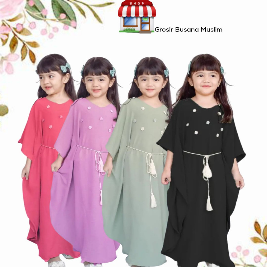 Kaftan Anak Perempuan 12 Thn Umur 5 6 Tahun 8 9 2 3 4 Abaya Remaja Mididress Kaptan Lebaran Baju Mus