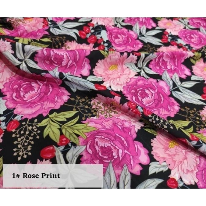 

New Kain Print Bunga Sutra / Woolpeach/Mosscrepe - Rose Print Berkualitas