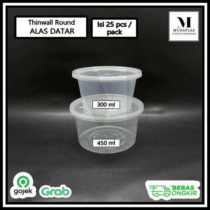 

] Mangkok Plastik Bulat Datar Rata Thinwall 450 ml Round - 25 pcs