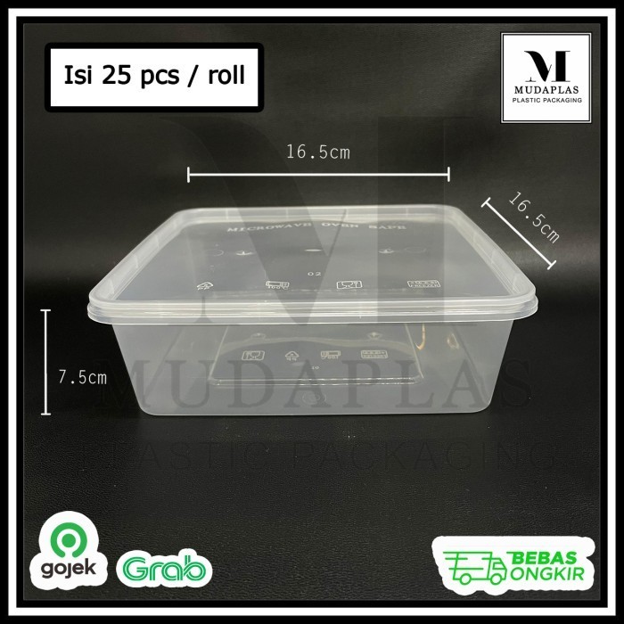 

Ready stock] Kotak Makan Plastik 1500 ml Square Thinwall DM Isi 25 pcs 1500SQ