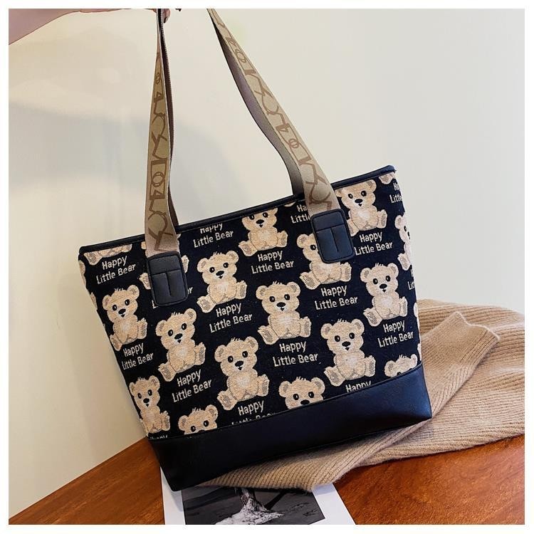 Tas Wanita Motif Kanvas, Tas Wanita Bahu Kapasitas Besar, Tas Tote Kain Modis, Tas Semua Cocok