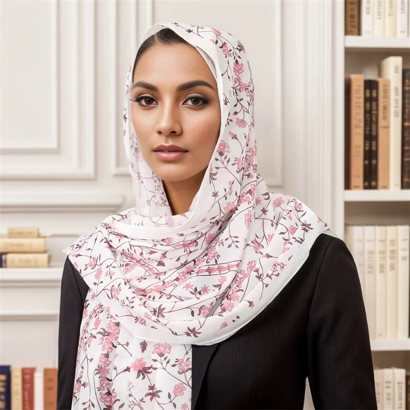 Mewah Cetak Jilbab Syal Wanita Turban Muslim Ikat Kepala Desain Sifon Bandana Bungkus Selendang Mode