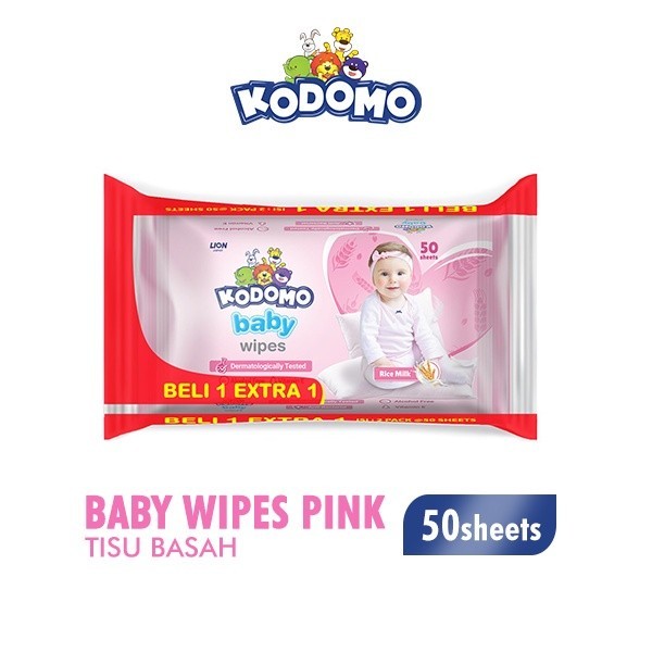 Kodomo Tisu Basah Antibakterial Rice Milk Pink Bag Isi 50 Buy 1 Extra 1 Image 2