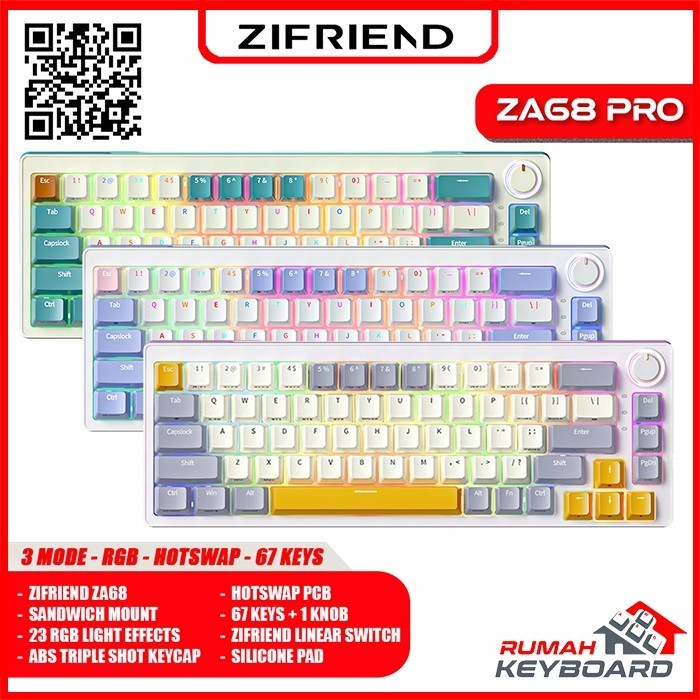 Mechanical Keyboard - Zifriend Za68 Pro - 65% - 3 Mode - Rgb - Hotswap