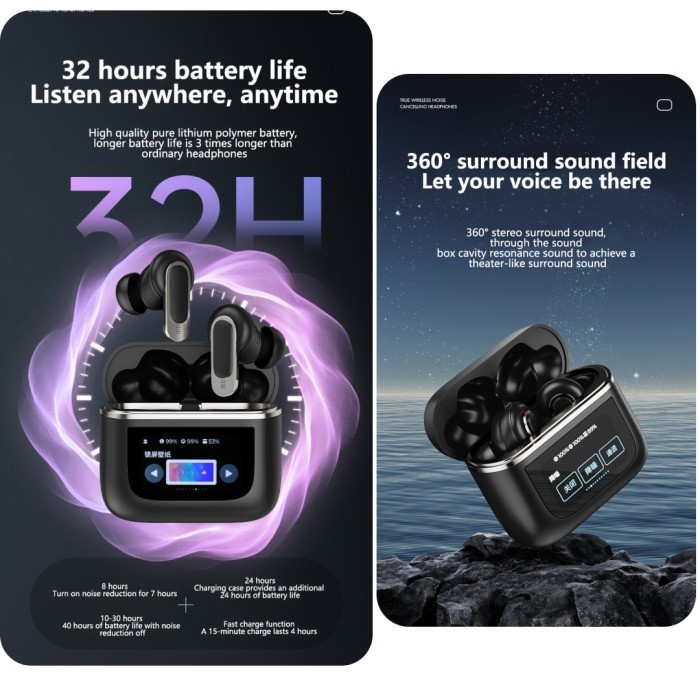 Mitimes Buds V8 Earphone Bluetooth Noise Canceling Smart Touch Display