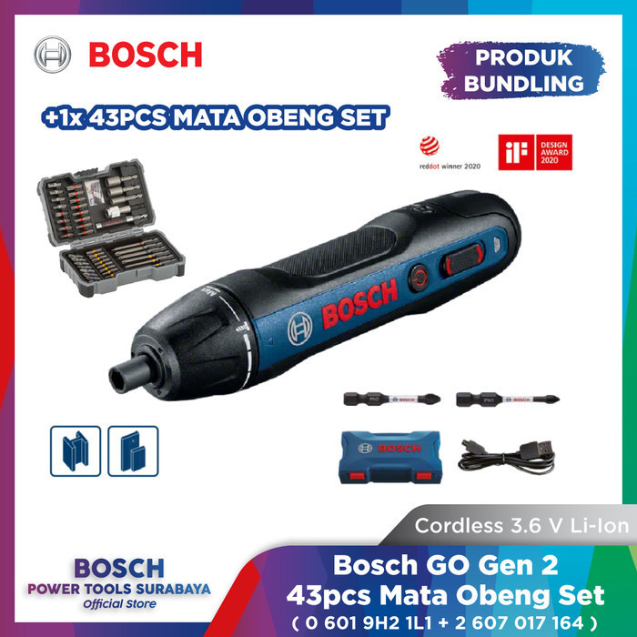 Mesin Obeng 3.6V Cordless Bosch Go Gen 2 + 43Pcs Mata Obeng