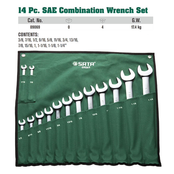 Sata Tools Kunci Ring Pas Set 14 Pcs Inch 09069