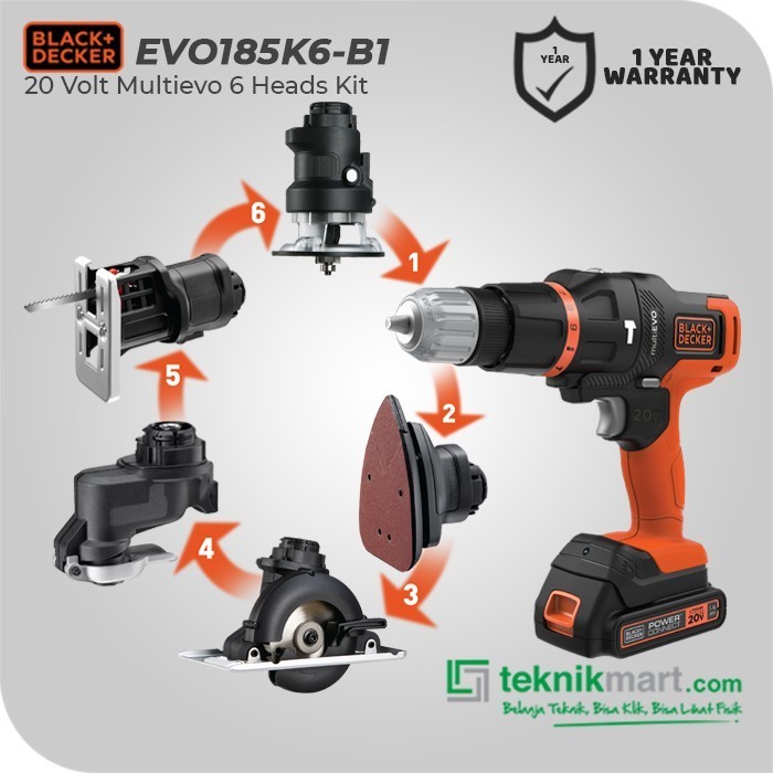 Black And Decker Evo185K6 20 Volt Multi Evo 6 Heads Kit