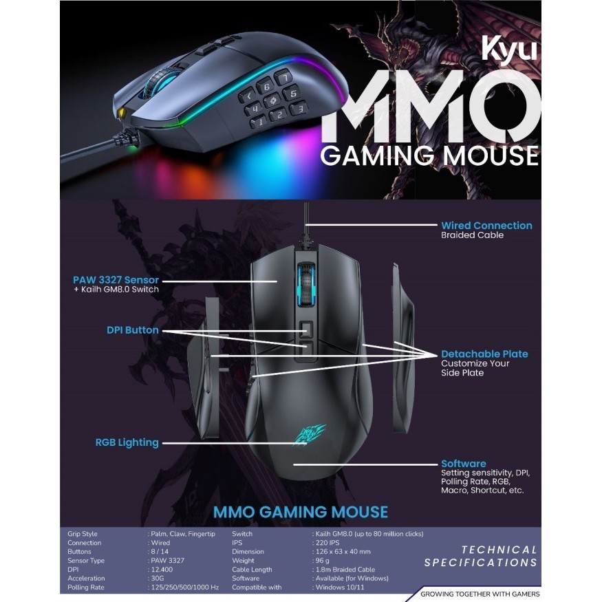 Sades Kyu Mouse Gaming Mmo/Moba Wired