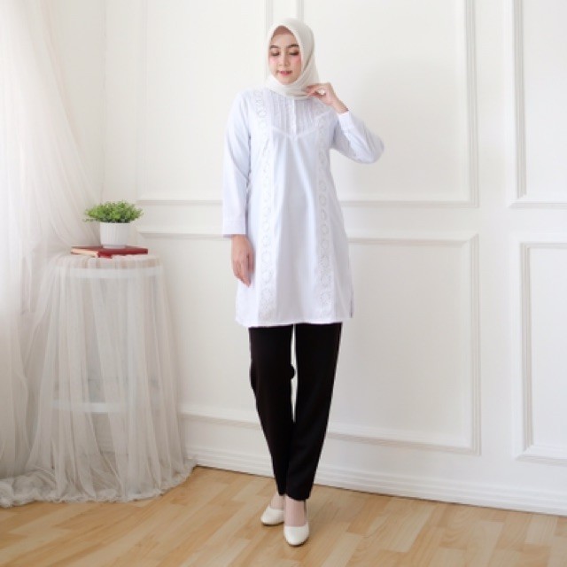 Seena - Amh 004 Baju Putih Tunik Wanita Muslim Muslimah Pakaian Kerja