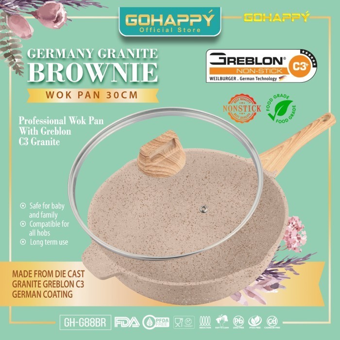 Wok Pan 30Cm Germany Granite Gh-G88 Gohappy Panci Greblon C3