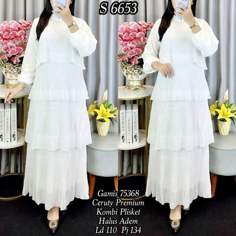 6653 #Gamis Ceruty Full Plisket/6654 #Gamis Ceruty Polos Rempel/6656 #Gamis Ceruty Mix Brukat Renda/