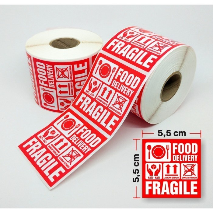 

Sticker Label Fragile Food Delivery Makanan 5,5X5,5 Cm 1 Roll/ 500 Pcs