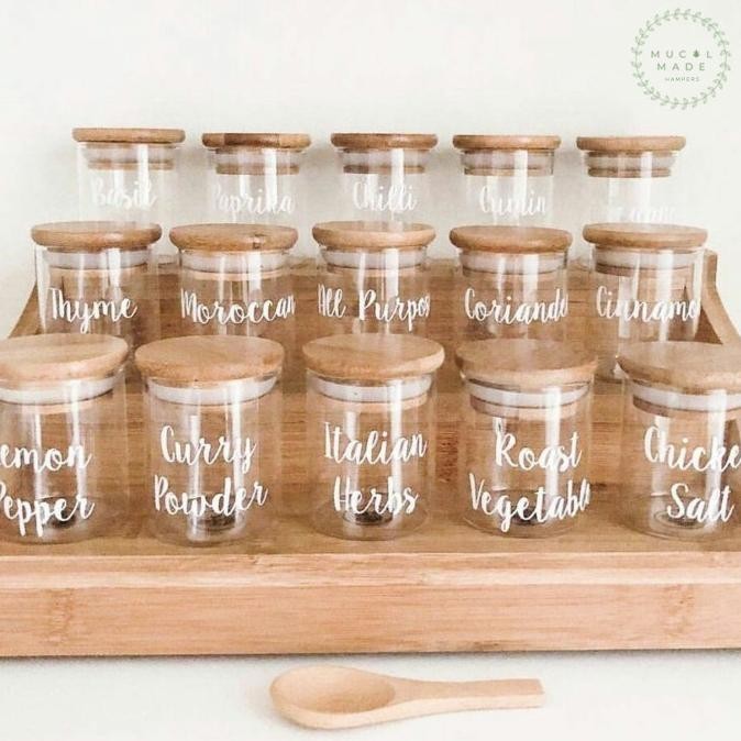 Toples Kaca Bulat Wadah Makanan Snack Tempat Bumbu Dapur Stiker Label