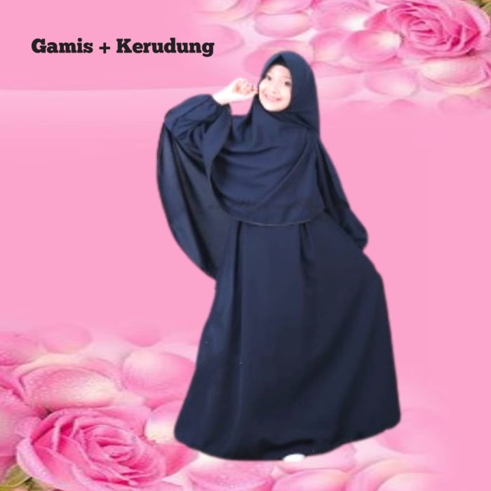 Baru Gamis Syari Polos Anak Tanggung Perempuan Umur 11 12 Tahun - Hitam