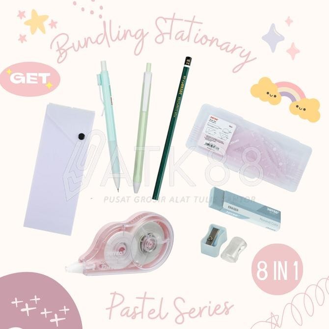 

Paket Alat Tulis Pastel Set / Bundling Stationery Pastel Series 8 In 1