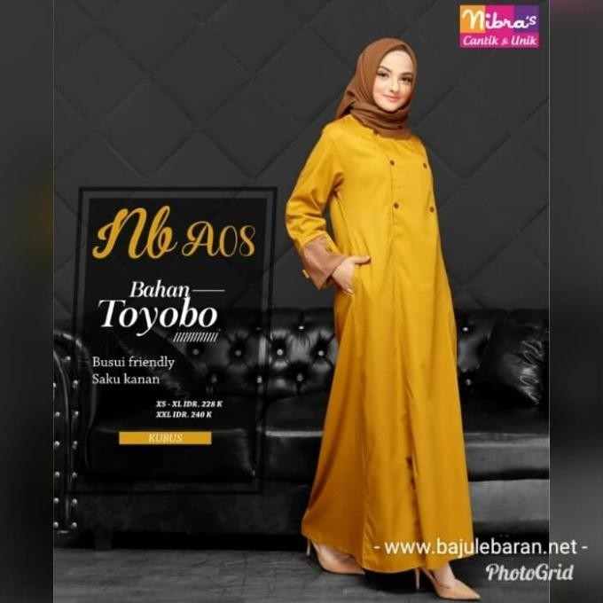 Gamis Nibras Nb A08 Warna Kuning Kubus Bahan Toyobo Busui Adem Couple Pengiriman Cepat