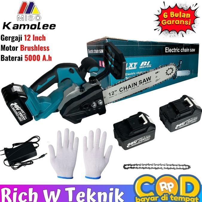 Ready Mesin Gergaji Kayu Chainsaw 12'' Kamolee-Gergaji Kayu Portable 12 Inch
