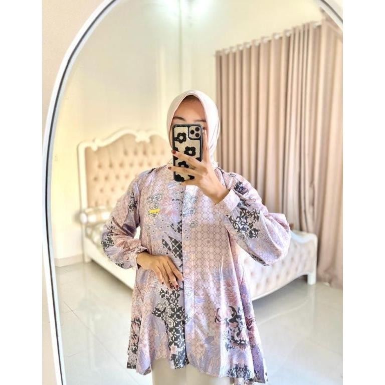 (Cod) Zize Tunik Motif Bunga Silk Premium Original