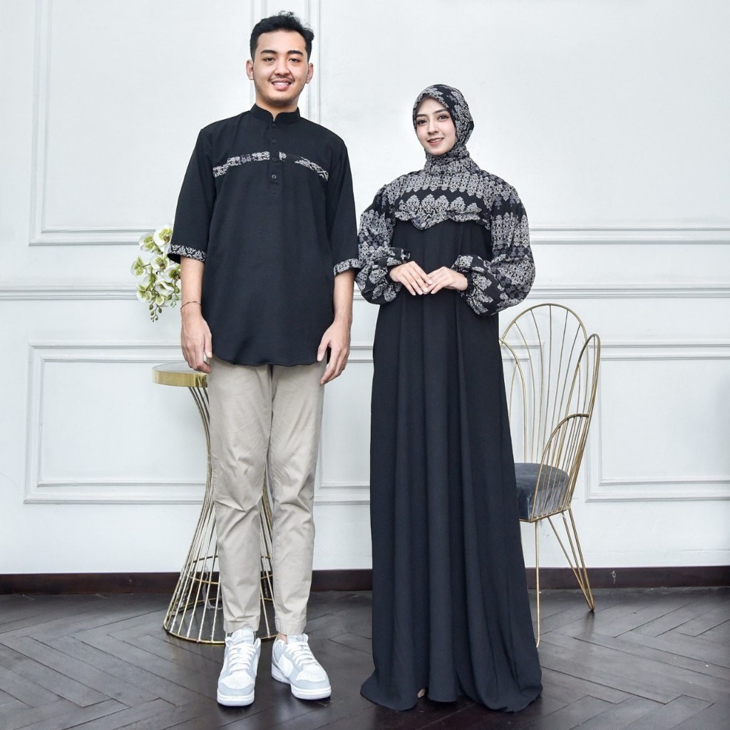 Couple Gamis Muslim Terbaru Pasangan Gamis Crinkle Wanita Dewasa  Hiraja - Gamis Set Koko Couple Cri