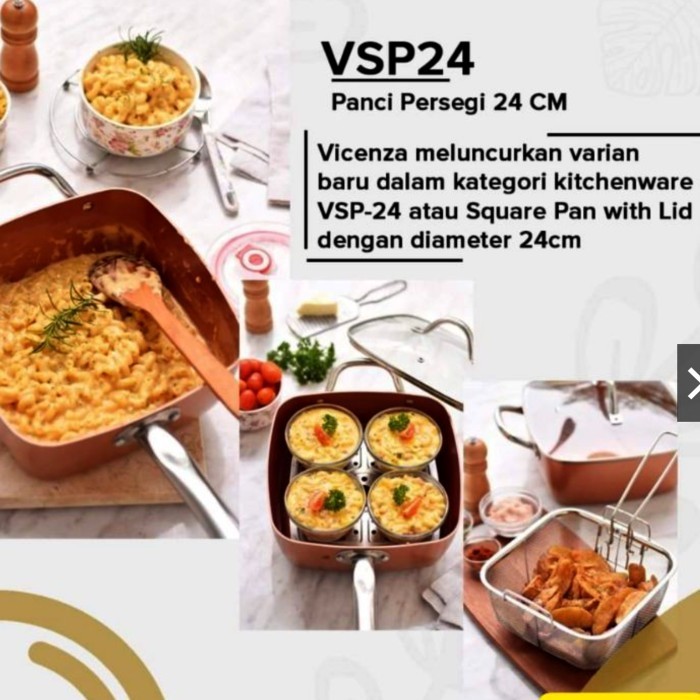Vicenza Square Pan Panci Kotak With Lid 24 Cm - Vicenza Vsp-24