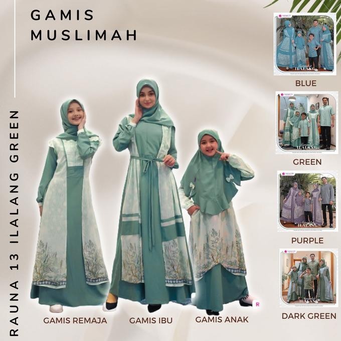 Gamis Sarimbit Rauna 13 Ilalang Green Baju Wanita Muslimah Couple 2023 Berkualitas