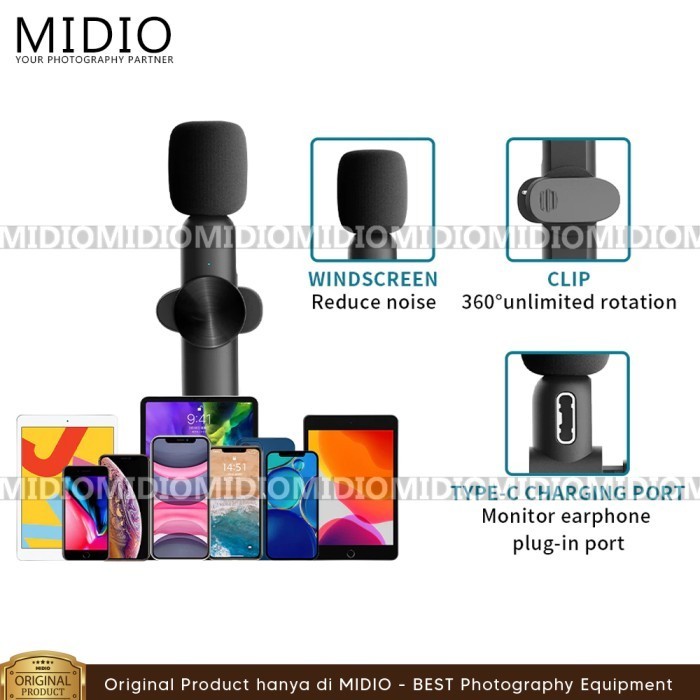 Bright Wireless Microphone Wl16 Mic Clip On Hp Type C / Iphone